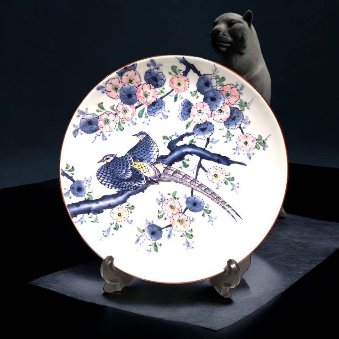 有田焼　伊万里　峯山作　桜花雑子文大皿　色絵　手書き　肥前燒 桐箱付き　古美術