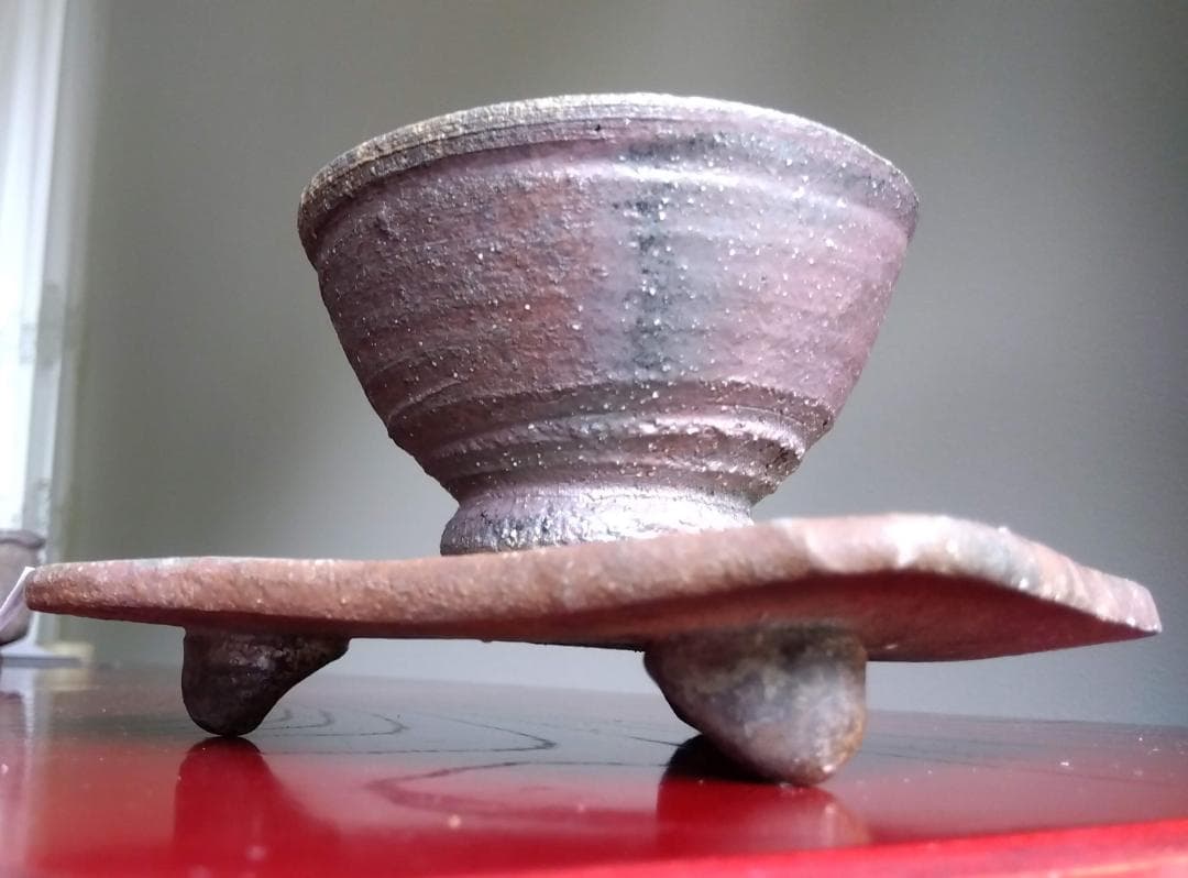 越前焼名工白越不朝塩越窯 自然灰釉究極美逸品ぐい呑み/湯呑3種茶托セットNo:３