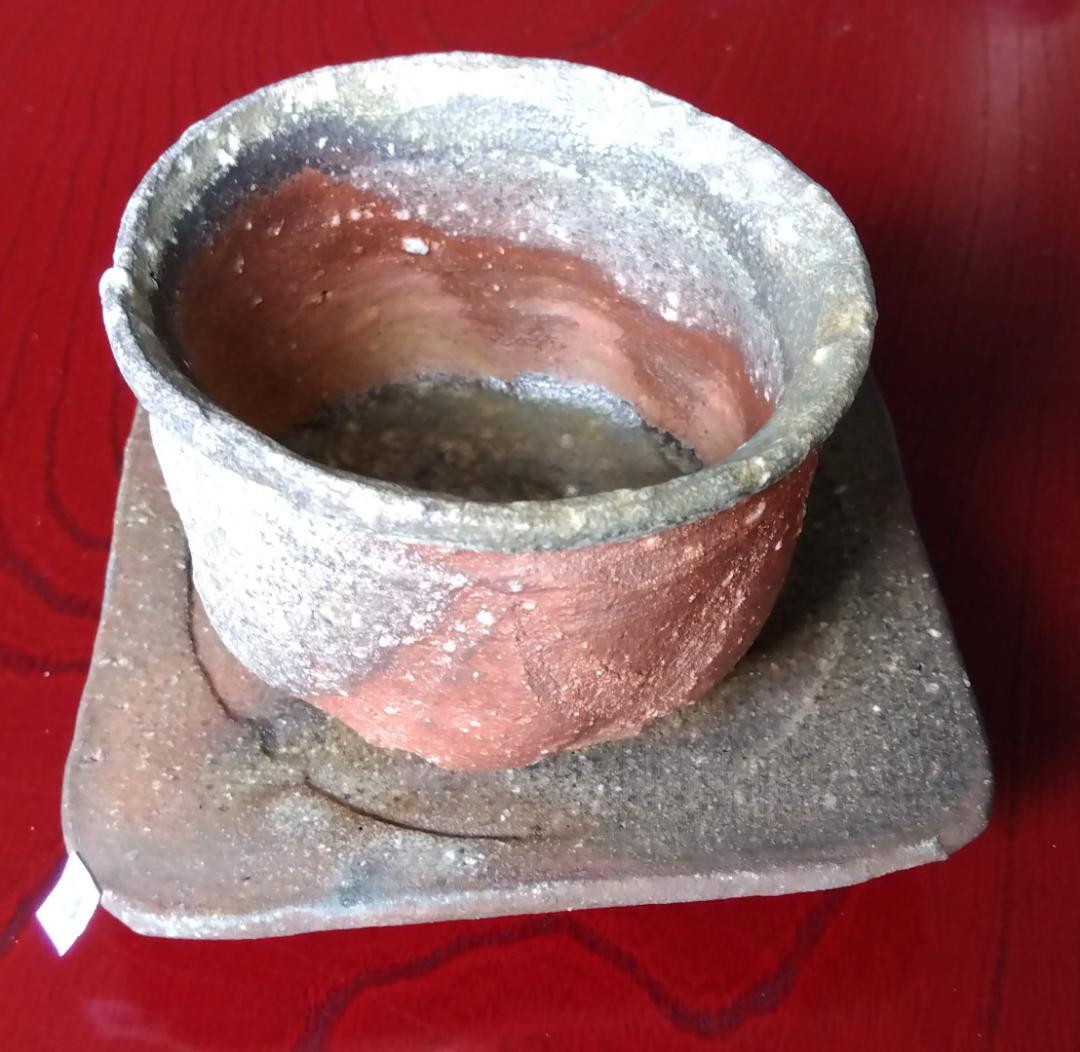 越前焼名工白越不朝塩越窯 自然灰釉究極美逸品ぐい呑み/湯呑3種茶托セットNo:３