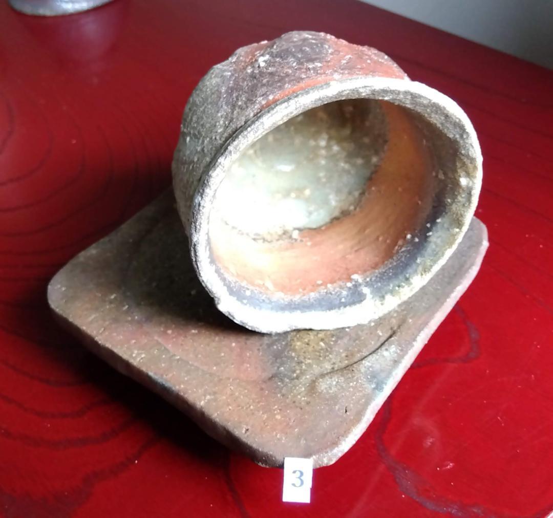 越前焼名工白越不朝塩越窯 自然灰釉究極美逸品ぐい呑み/湯呑3種茶托セットNo:３