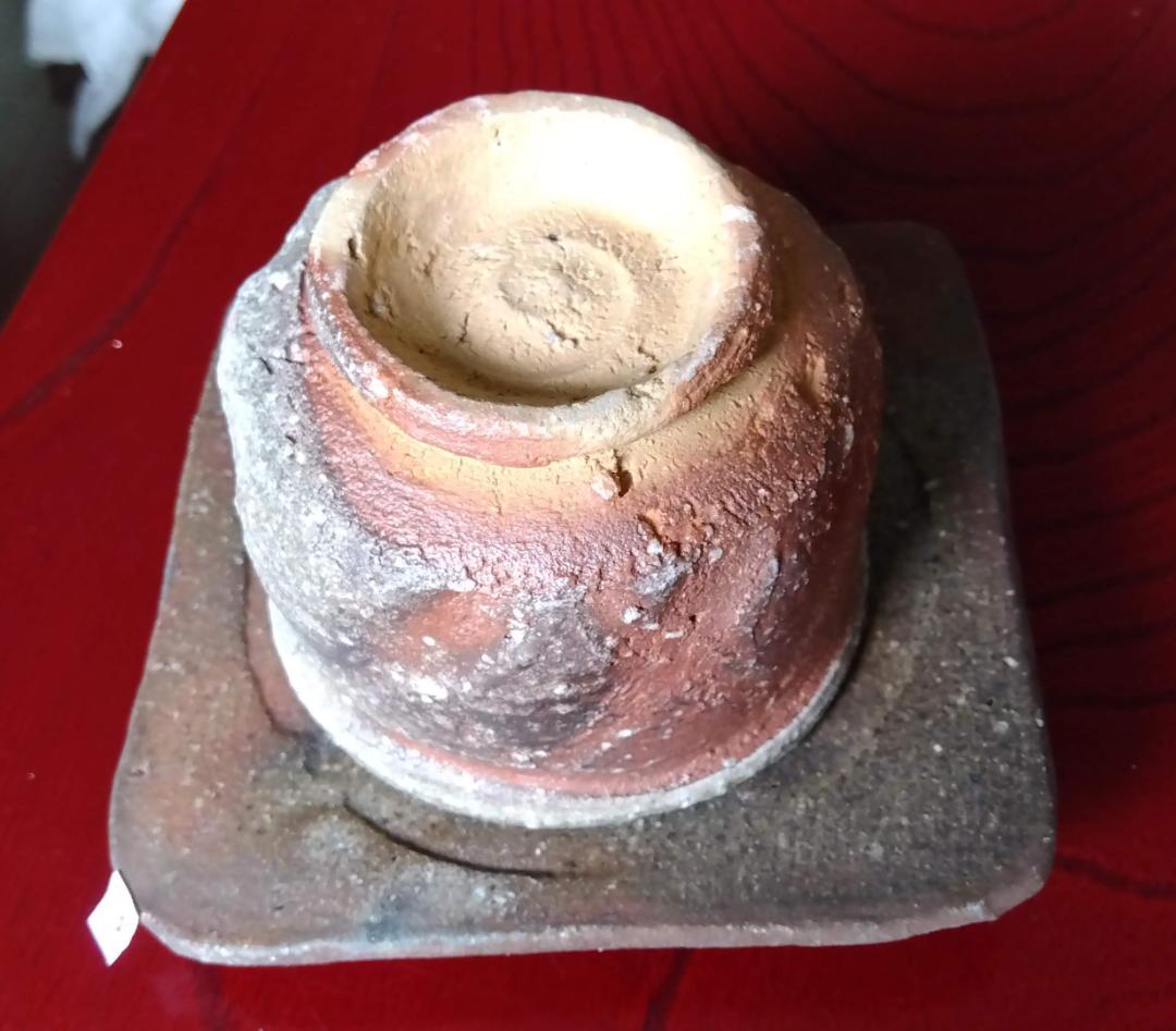 越前焼名工白越不朝塩越窯 自然灰釉究極美逸品ぐい呑み/湯呑3種茶托セットNo:３