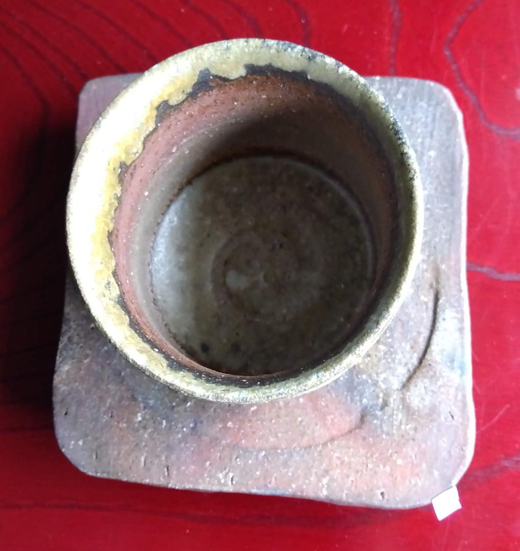 越前焼名工白越不朝塩越窯 自然灰釉究極美逸品ぐい呑み/湯呑3種茶托セットNo:３