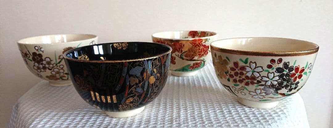 【隆山源氏物語四季】茶道具 薄茶用陶器茶碗 練習用 抹茶茶碗四季4個セット