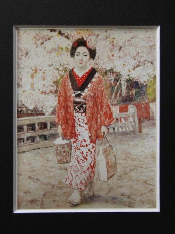 秋山文雄、【都をどりに向かう祇園の舞妓（小喜美）】、希少画集画より