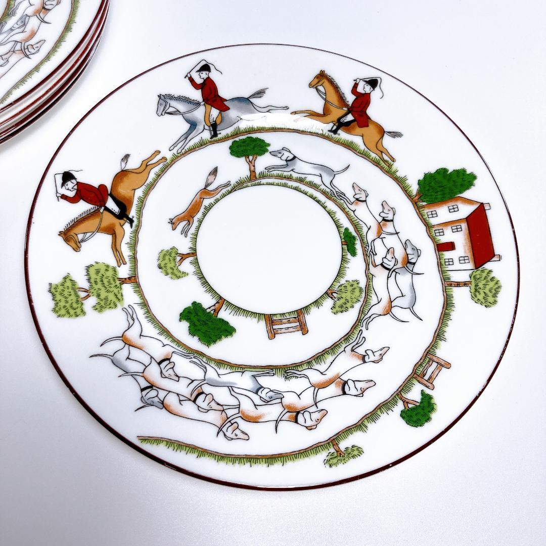 ウェッジウッド ハンティングシーン プレート 5枚18cm 黒壺　|3273|☆