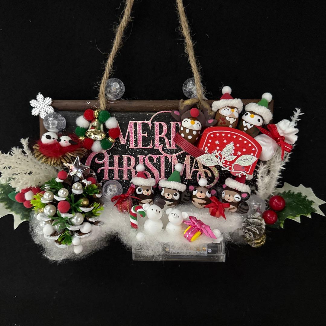 どんぐりアート♡クリスマス2点　たぬきちゃんメモスタンドオブジェ♡