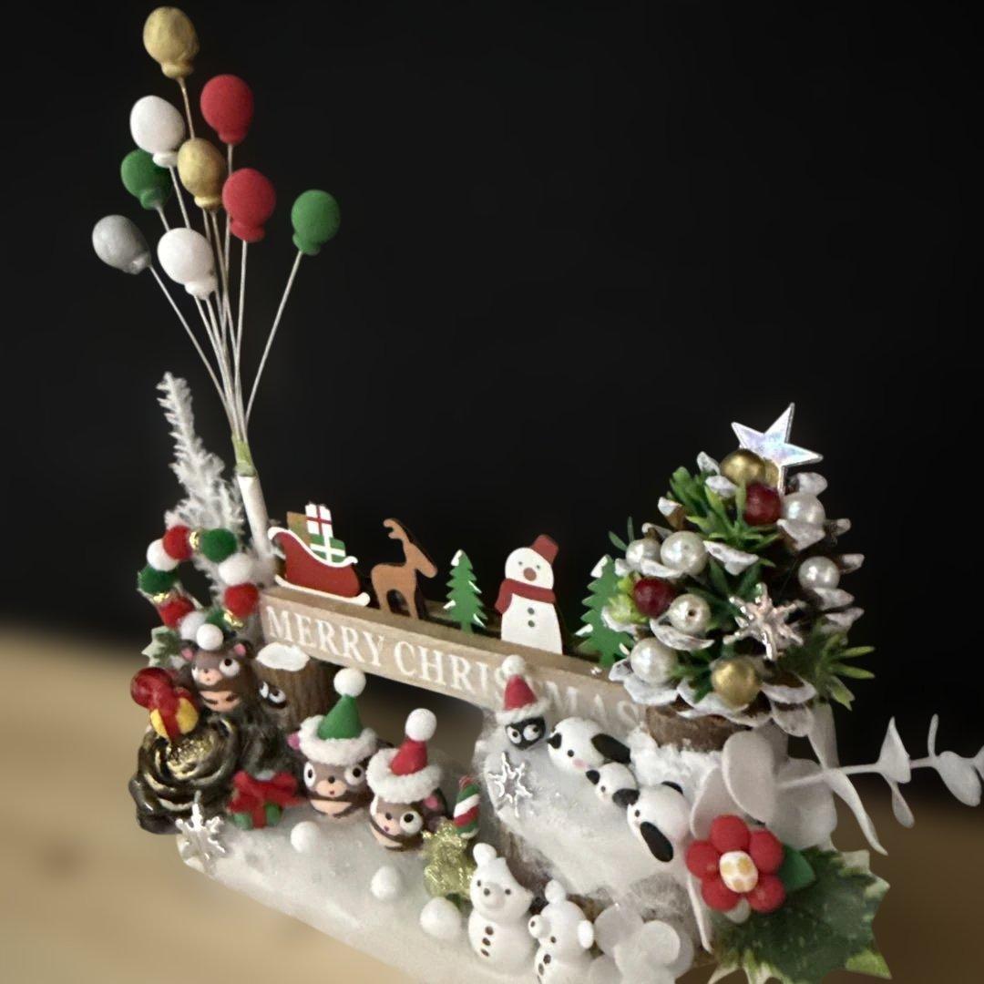 どんぐりアート♡クリスマス2点　たぬきちゃんメモスタンドオブジェ♡