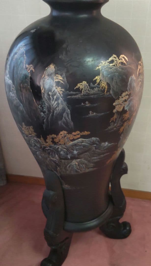 飾り壺 山水画 大型壺 観賞用
