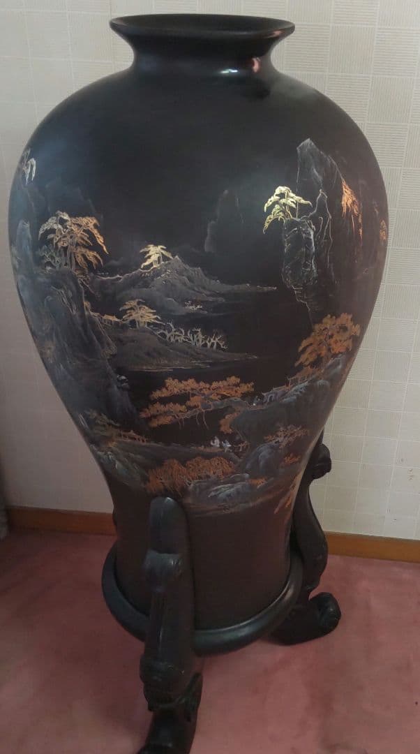飾り壺 山水画 大型壺 観賞用