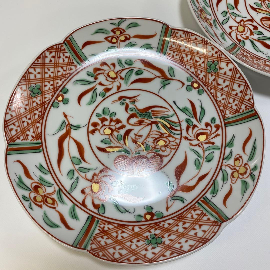 たち吉　花鳥　赤絵　和皿　金彩　中皿　5枚セット