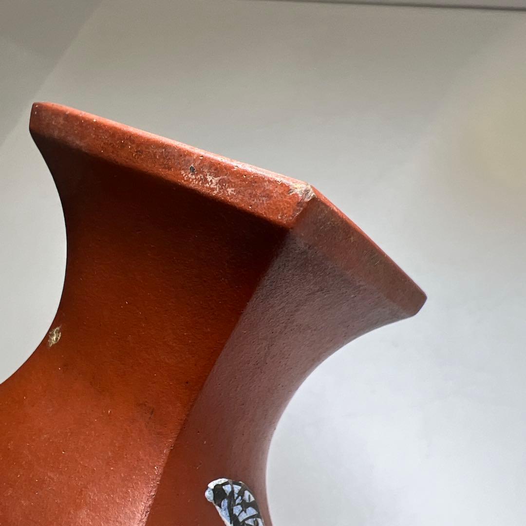 中国清時代　精古斎製朱泥花瓶　高さ約16㎝　東Y8-0402☆2Fトヒトオ