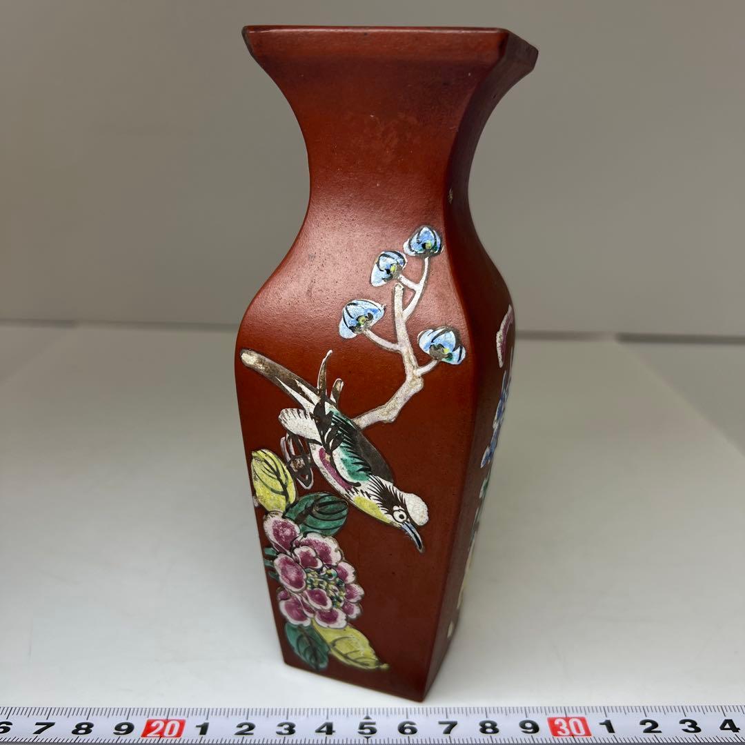 中国清時代　精古斎製朱泥花瓶　高さ約16㎝　東Y8-0402☆2Fトヒトオ