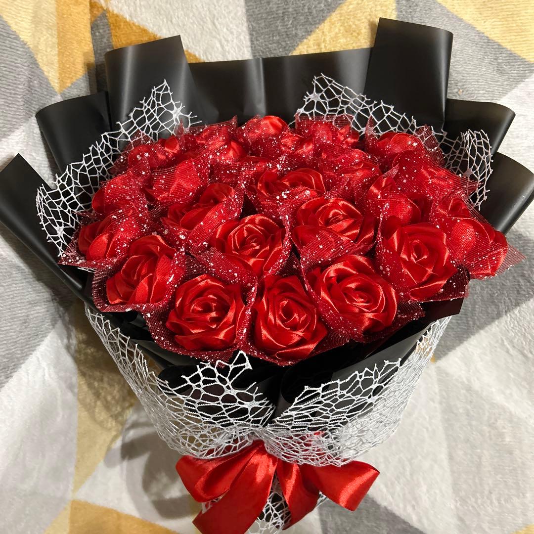 25 本赤バラブーケ リボン薔薇 枯れない薔薇 プレゼント お祝い　好きな人へ