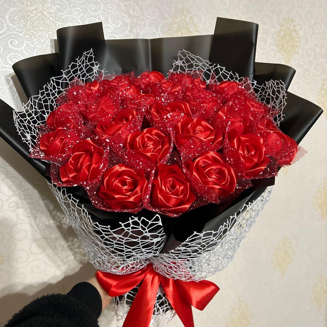 25 本赤バラブーケ リボン薔薇 枯れない薔薇 プレゼント お祝い　好きな人へ