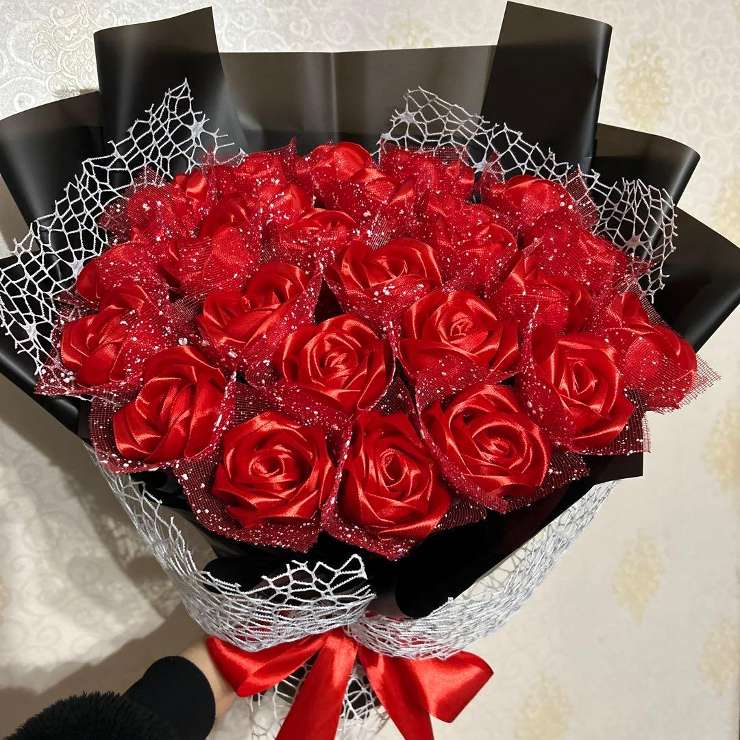 25 本赤バラブーケ リボン薔薇 枯れない薔薇 プレゼント お祝い　好きな人へ
