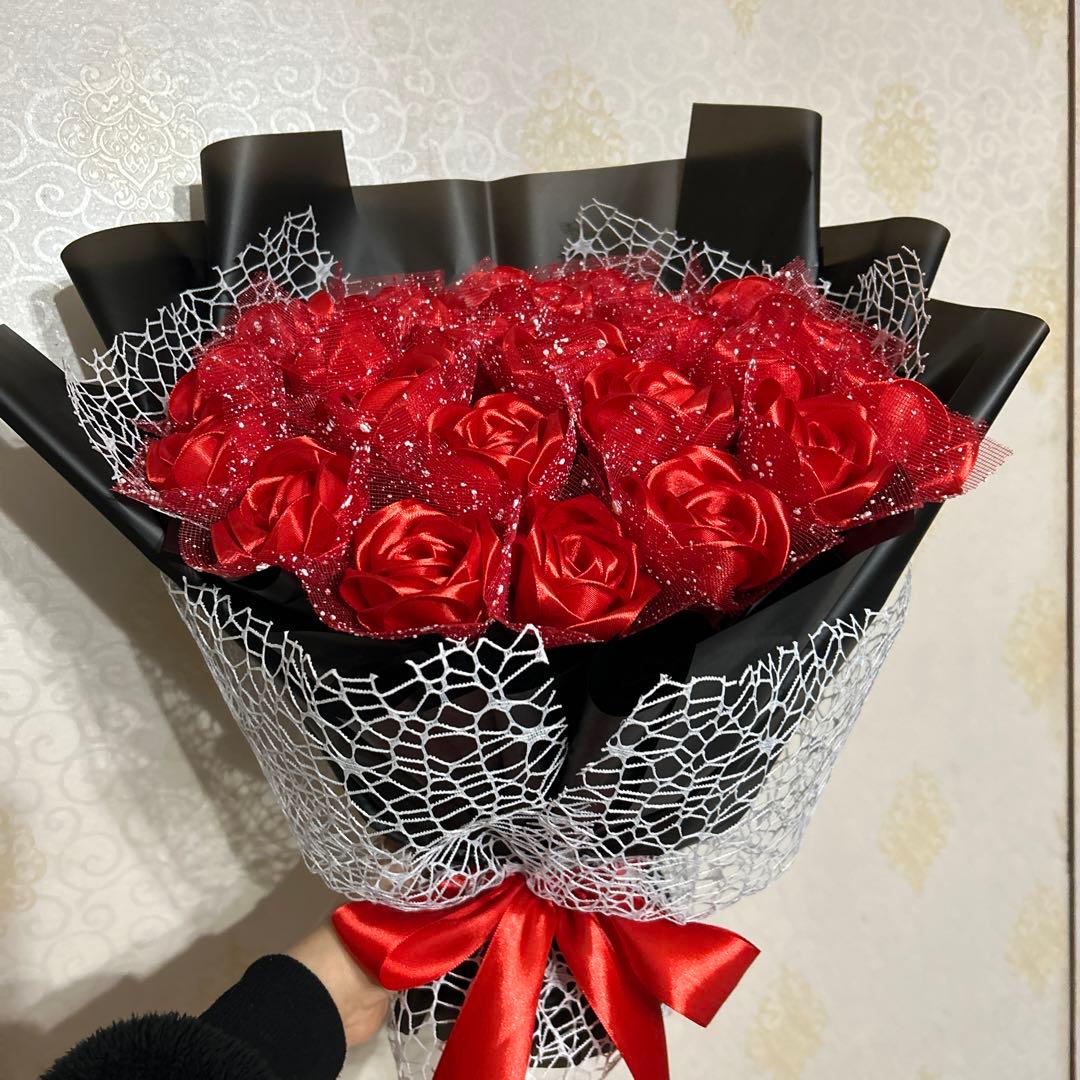 25 本赤バラブーケ リボン薔薇 枯れない薔薇 プレゼント お祝い　好きな人へ