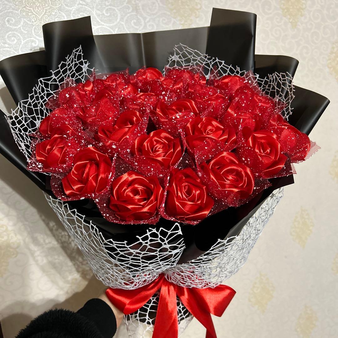 25 本赤バラブーケ リボン薔薇 枯れない薔薇 プレゼント お祝い　好きな人へ