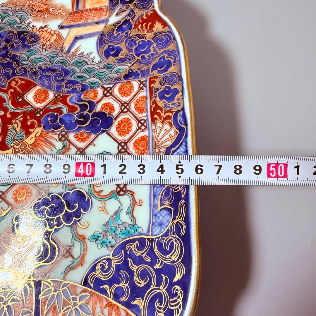 古伊万里　染錦　鳳凰　松竹梅　飛魚　千鳥　八角皿　冨貴長春　超細密技巧　46㎝