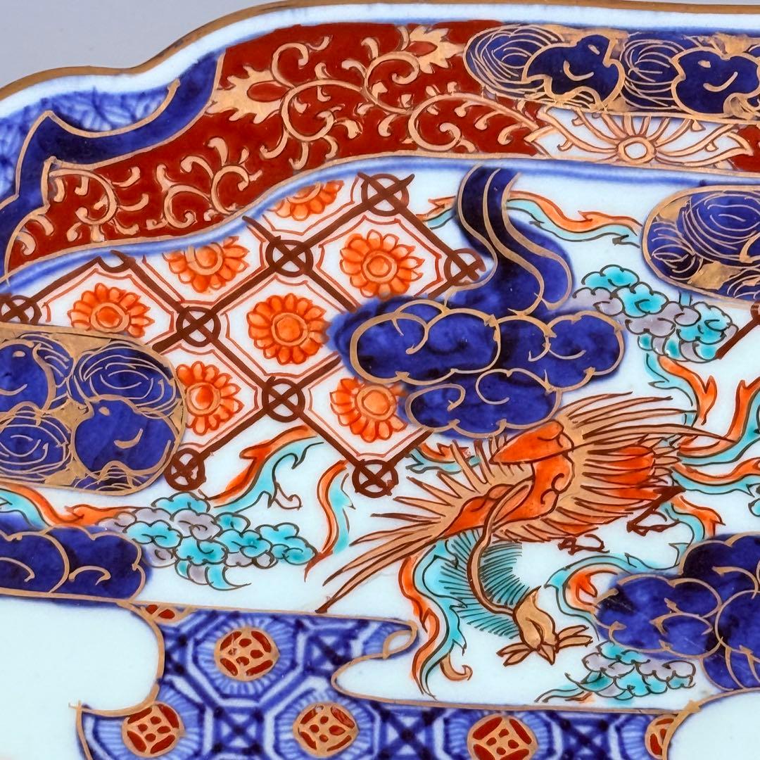 古伊万里　染錦　鳳凰　松竹梅　飛魚　千鳥　八角皿　冨貴長春　超細密技巧　46㎝