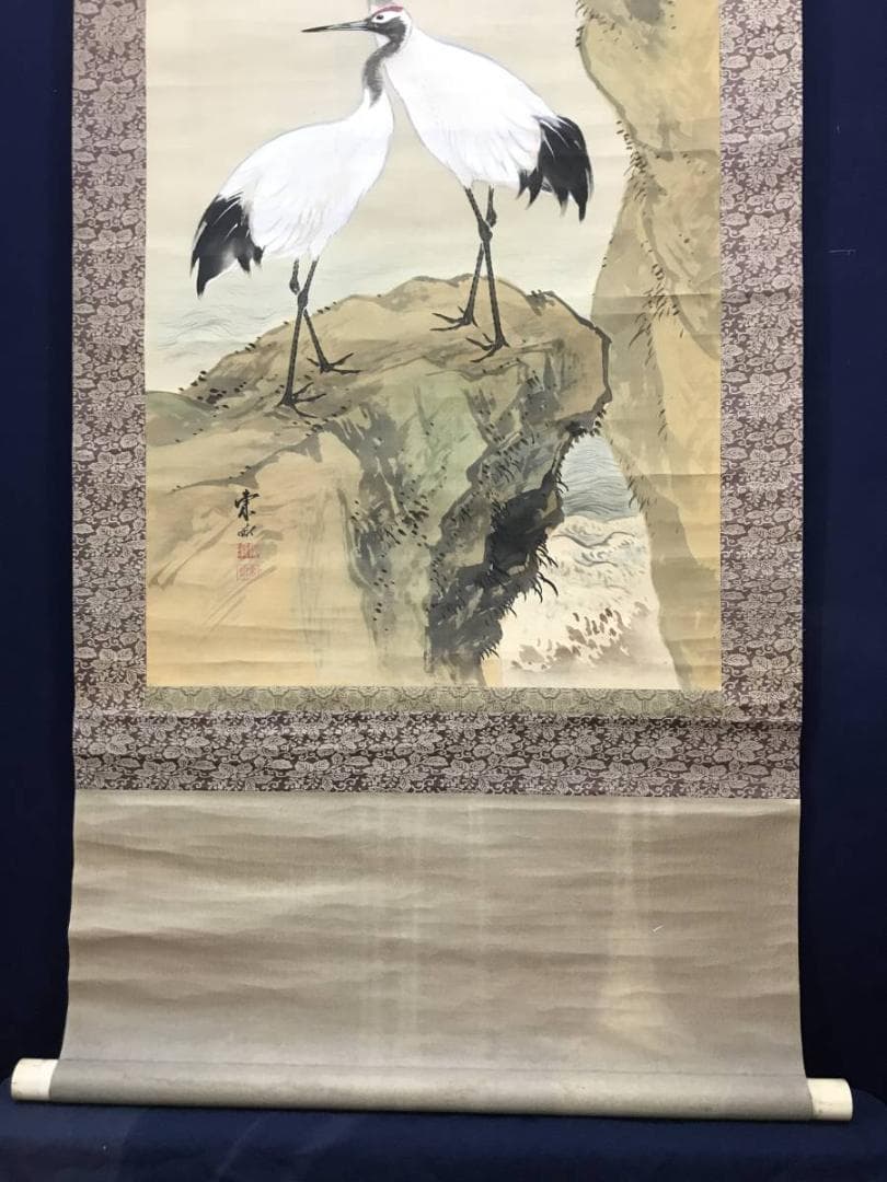 【真作】広瀬東畝/双鶏図/鶴図/松鶴図/掛軸/名家伝来/AC-323