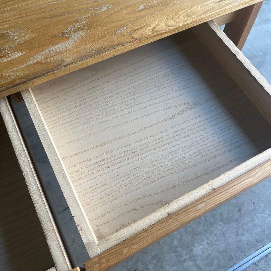 廃盤希少★無印 オーク無垢材デスク（引出・足元棚付）