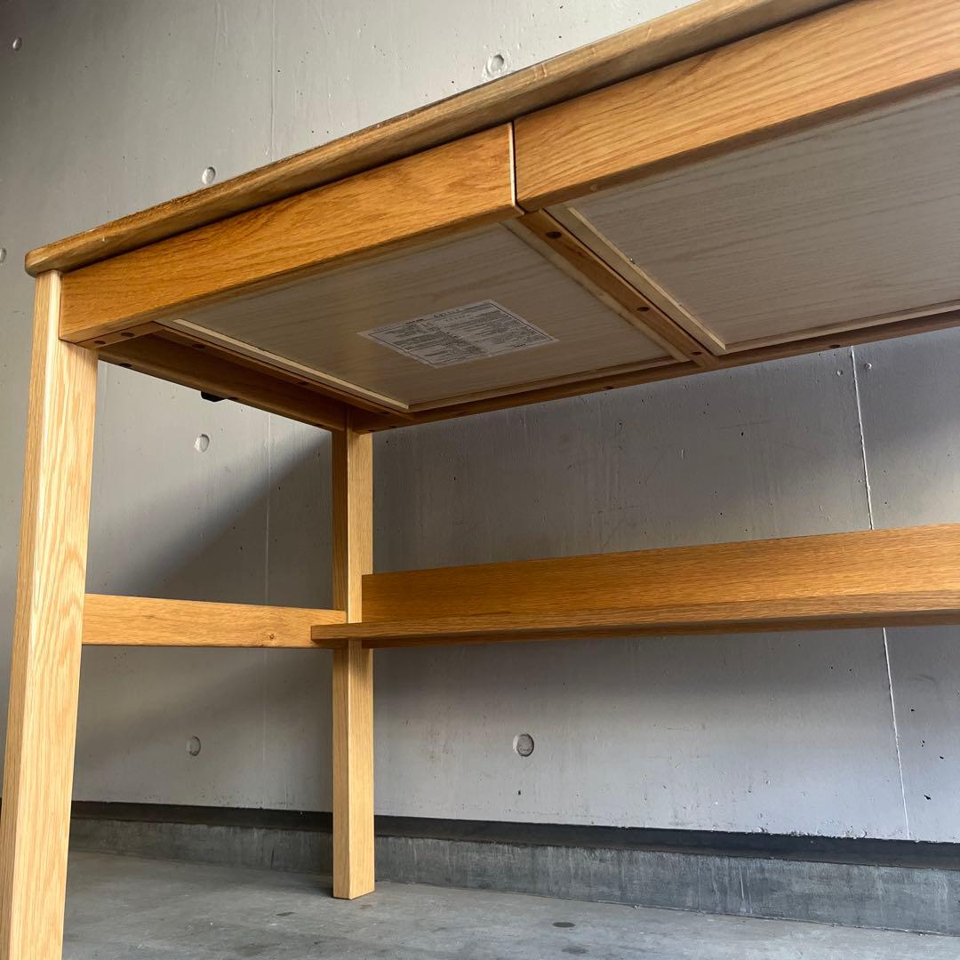 廃盤希少★無印 オーク無垢材デスク（引出・足元棚付）
