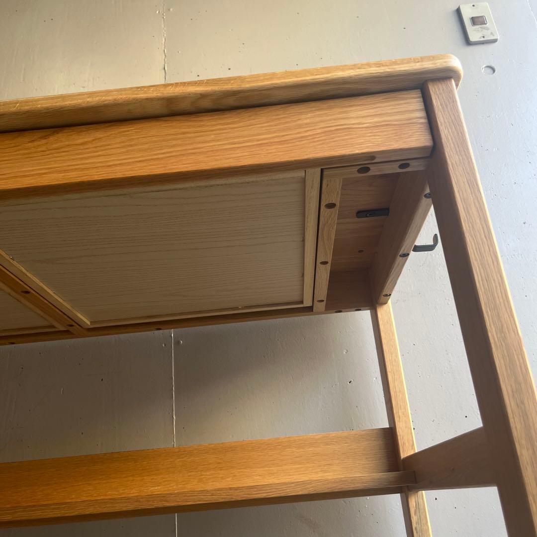廃盤希少★無印 オーク無垢材デスク（引出・足元棚付）