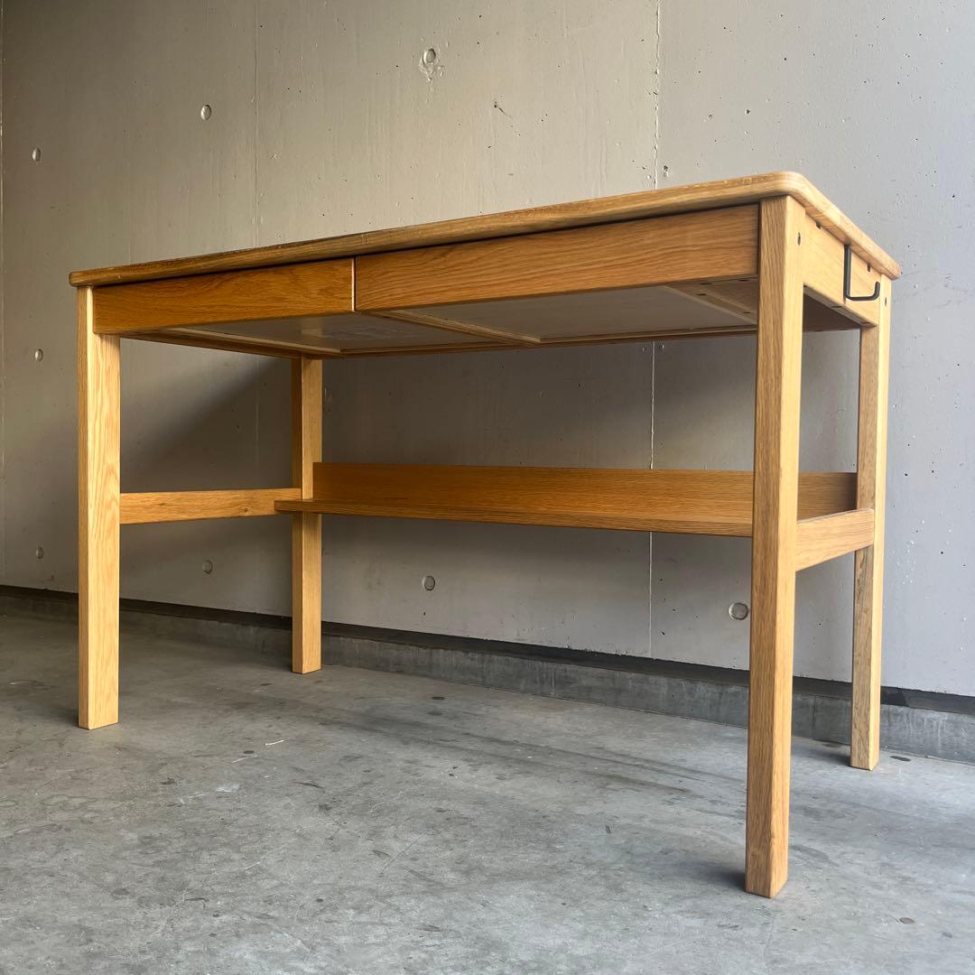 廃盤希少★無印 オーク無垢材デスク（引出・足元棚付）