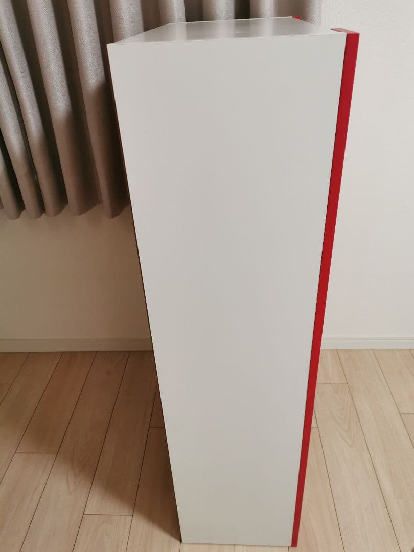 棚　本棚　波形デザイン木製ラック 4段 赤白　レトロ　高橋木工所　東京インテリア