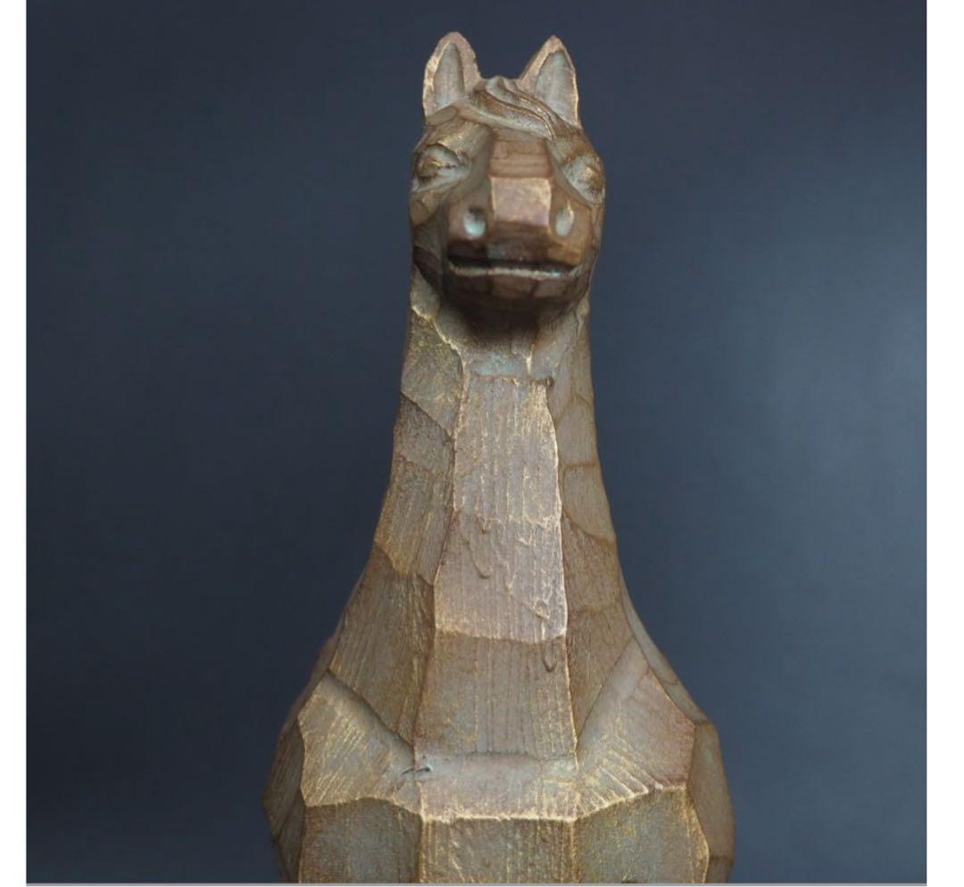 送料無料　彫刻家巨匠　中村博直作　木彫　馬　高さ26ｃｍ　共箱　本物保証