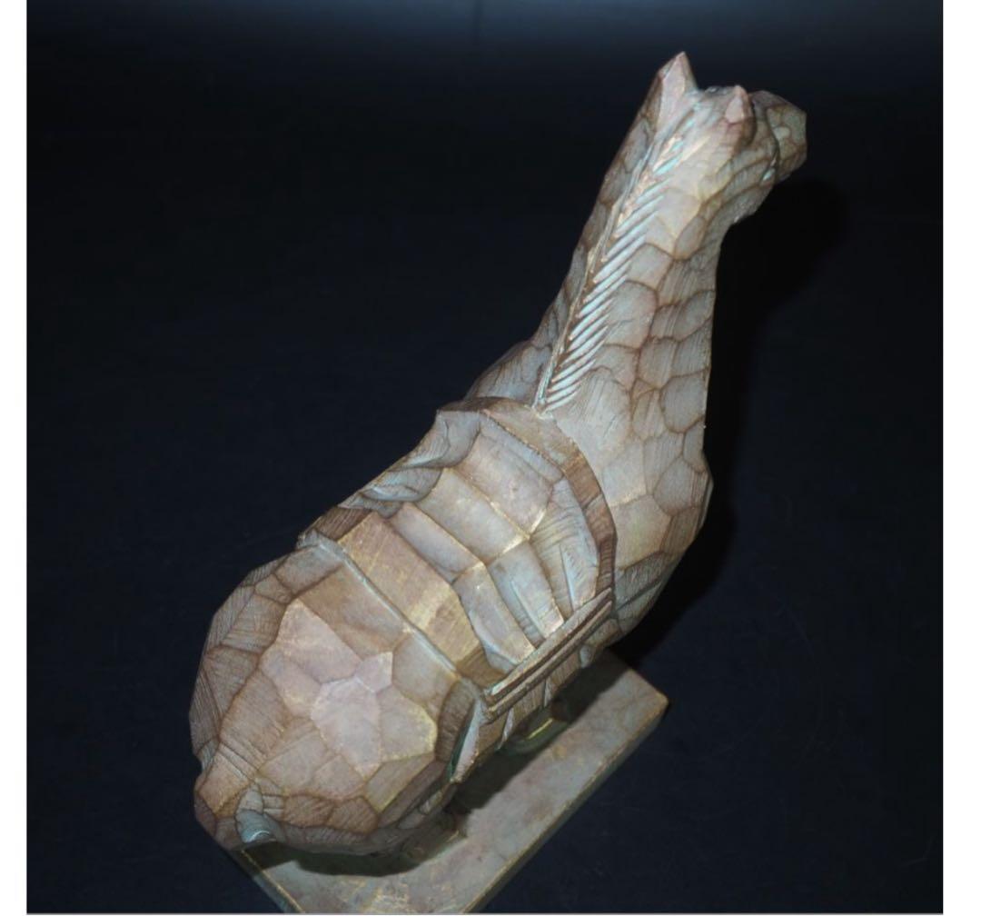 送料無料　彫刻家巨匠　中村博直作　木彫　馬　高さ26ｃｍ　共箱　本物保証