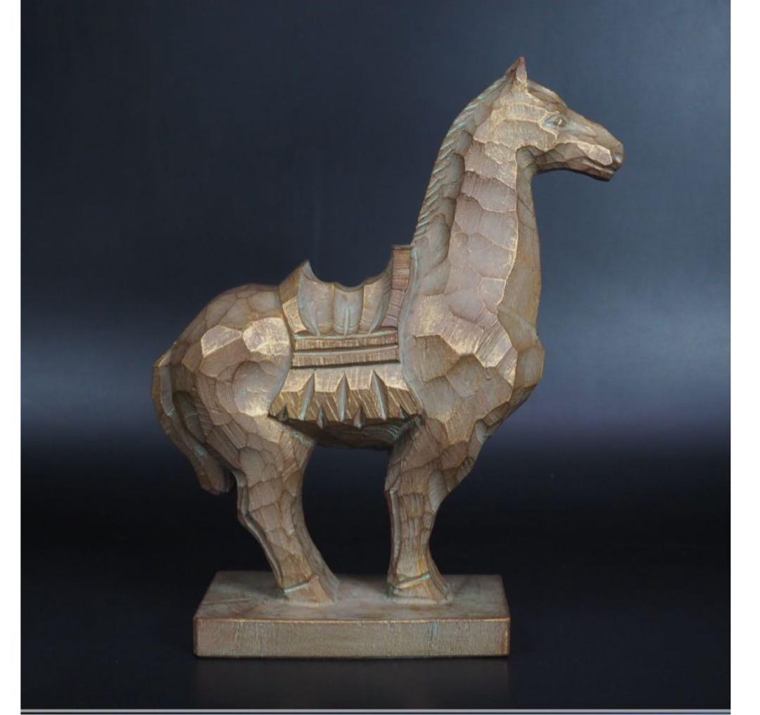 送料無料　彫刻家巨匠　中村博直作　木彫　馬　高さ26ｃｍ　共箱　本物保証