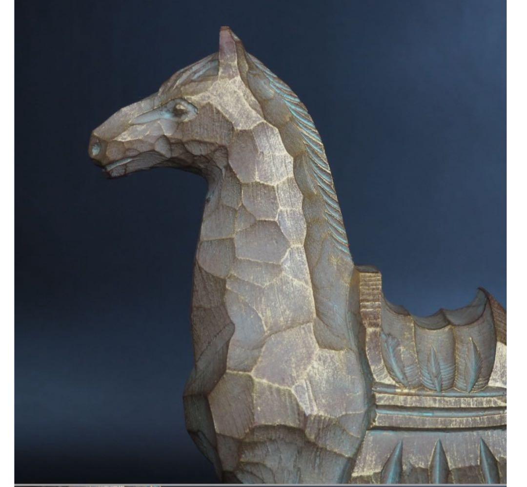 送料無料　彫刻家巨匠　中村博直作　木彫　馬　高さ26ｃｍ　共箱　本物保証