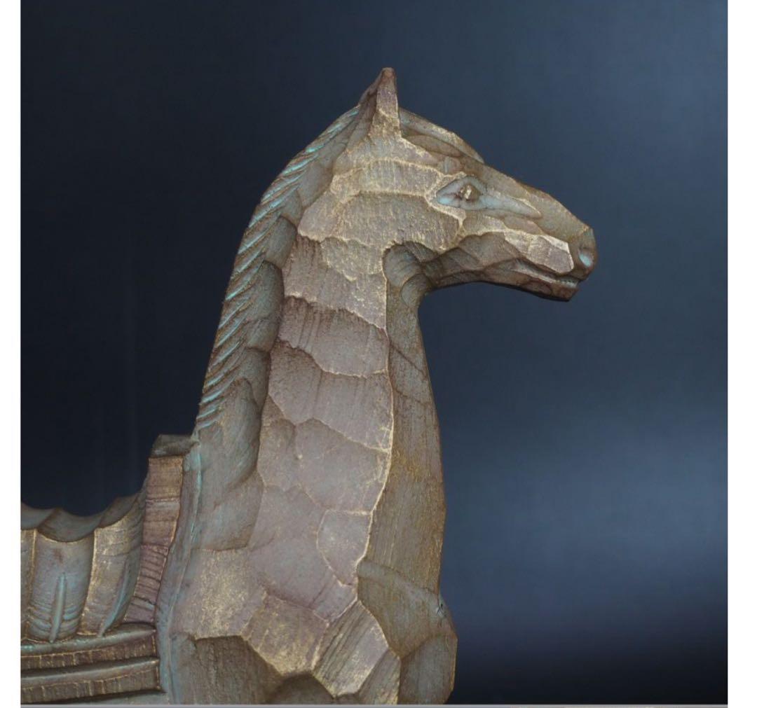 送料無料　彫刻家巨匠　中村博直作　木彫　馬　高さ26ｃｍ　共箱　本物保証