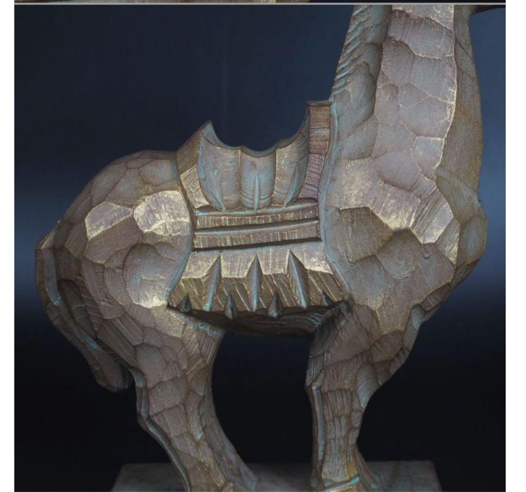 送料無料　彫刻家巨匠　中村博直作　木彫　馬　高さ26ｃｍ　共箱　本物保証