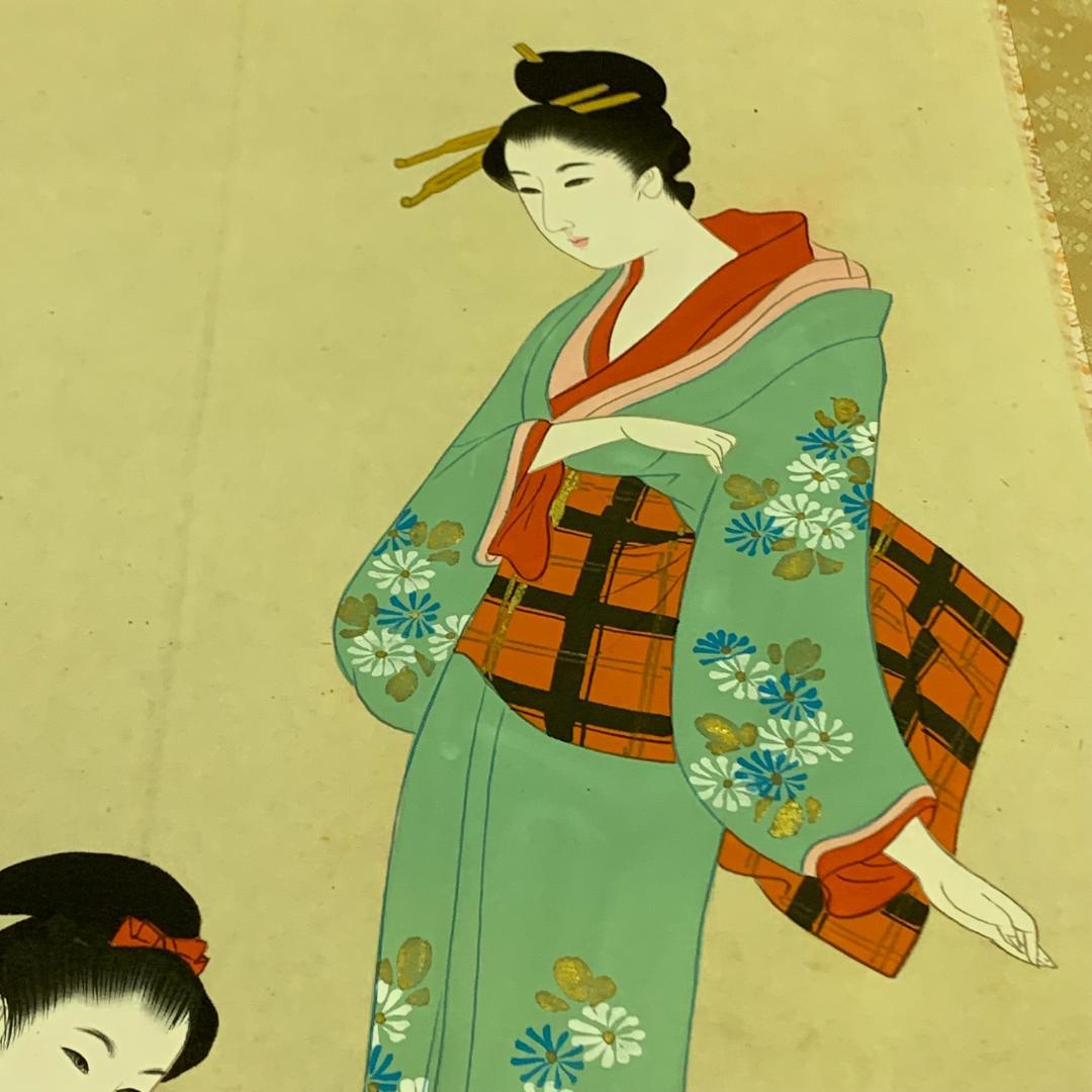 掛軸　美人画　泉紫香　共箱付き　着物姿　お稽古　茶道具　アンティーク