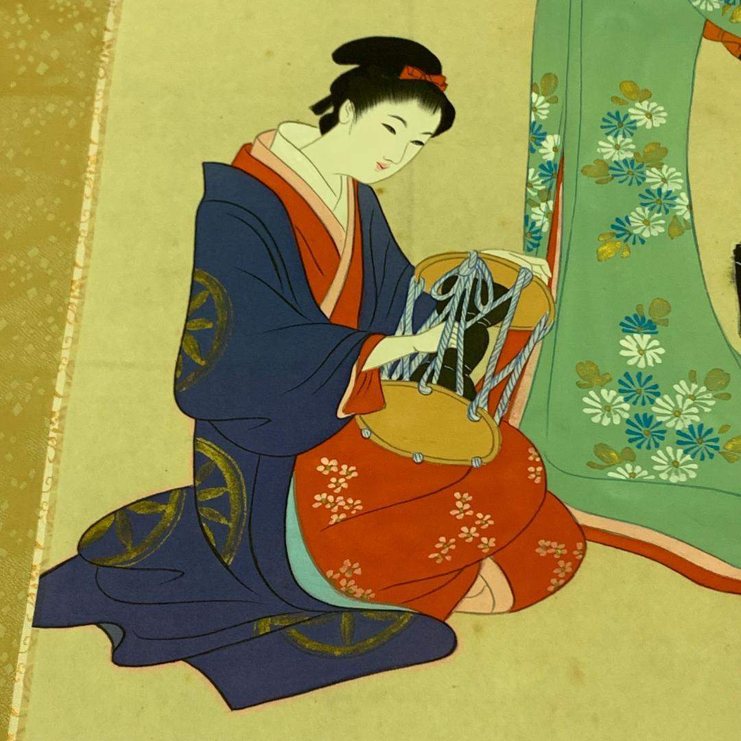 掛軸　美人画　泉紫香　共箱付き　着物姿　お稽古　茶道具　アンティーク