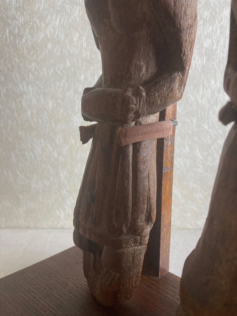 インド〜ネパール民族木彫ペア像｜祖霊守護像|三鷹猫｜トライバルアート｜H27cm