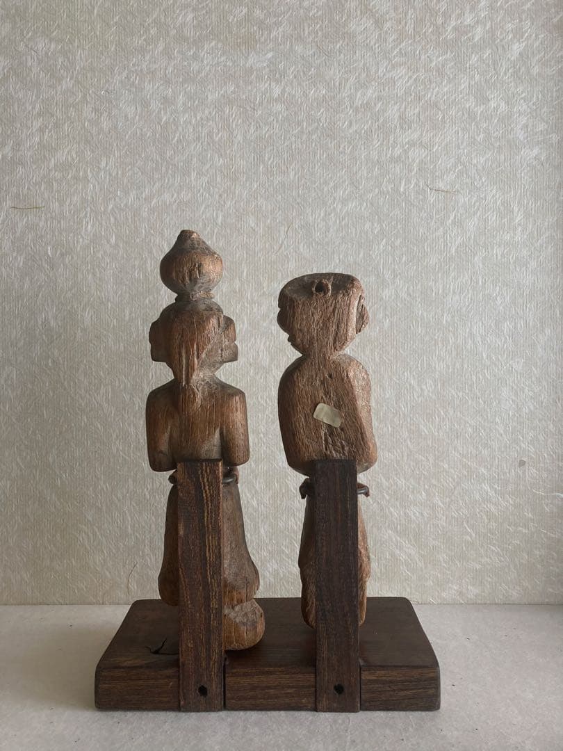 インド〜ネパール民族木彫ペア像｜祖霊守護像|三鷹猫｜トライバルアート｜H27cm