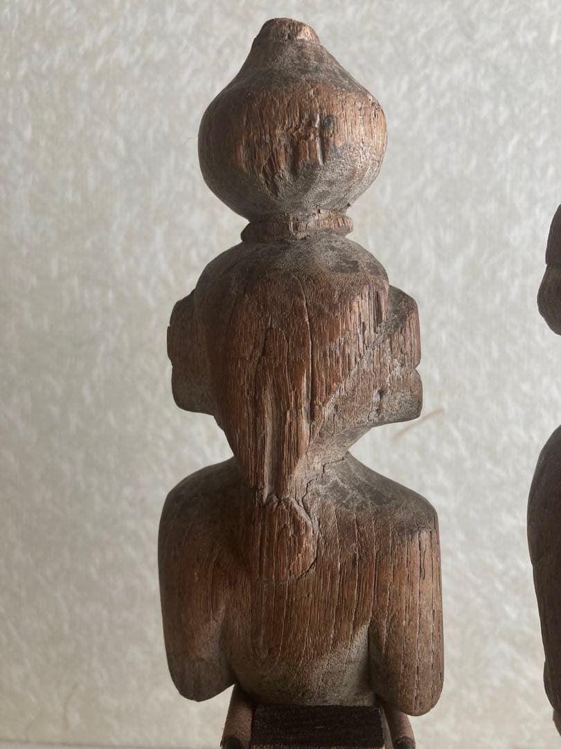 インド〜ネパール民族木彫ペア像｜祖霊守護像|三鷹猫｜トライバルアート｜H27cm