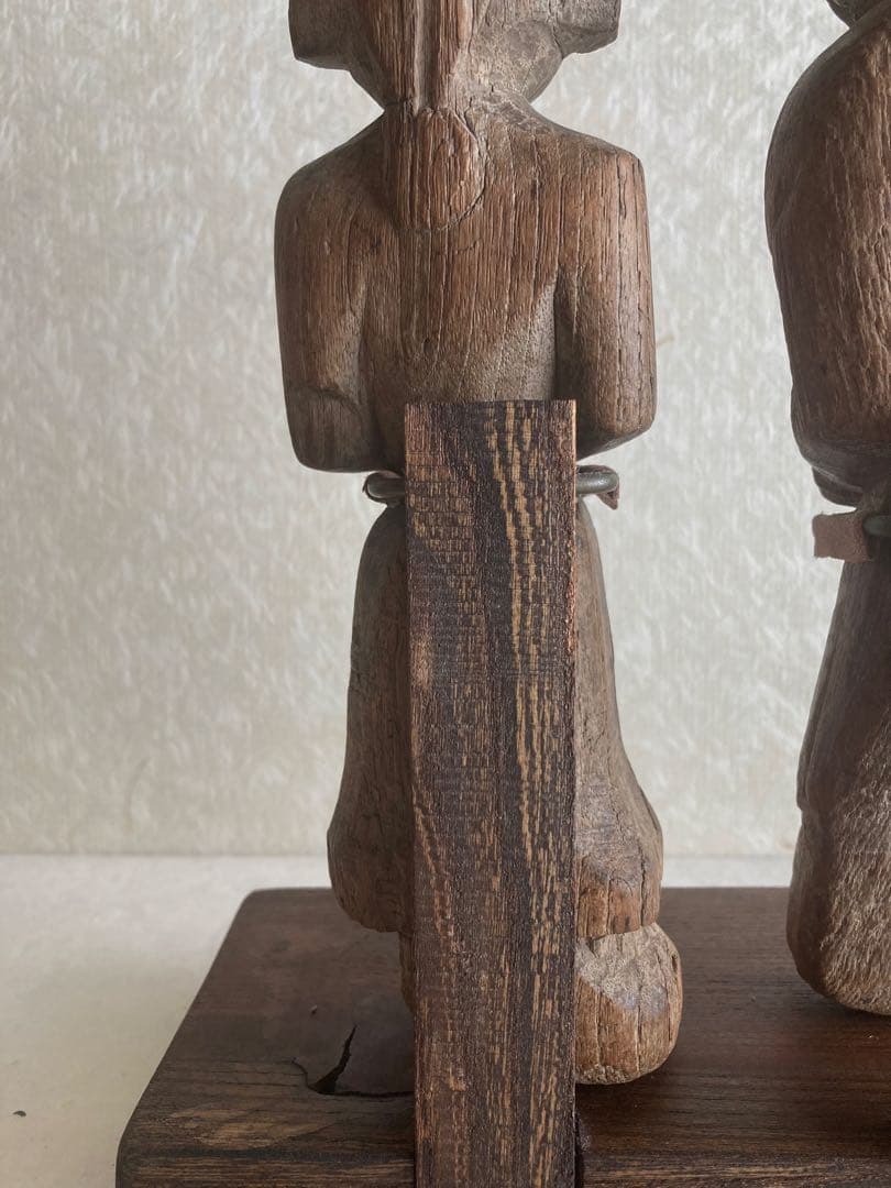 インド〜ネパール民族木彫ペア像｜祖霊守護像|三鷹猫｜トライバルアート｜H27cm