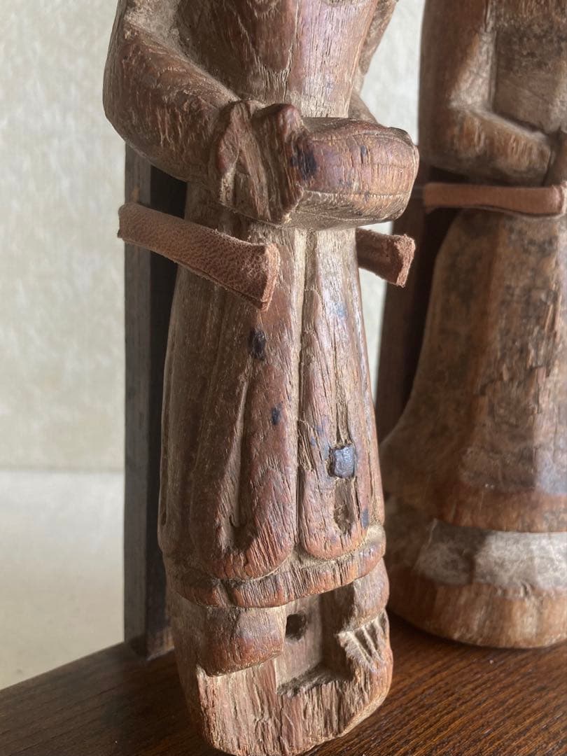 インド〜ネパール民族木彫ペア像｜祖霊守護像|三鷹猫｜トライバルアート｜H27cm