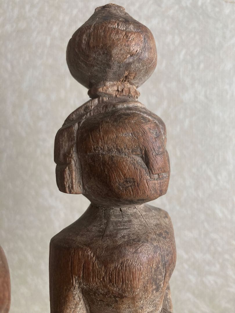 インド〜ネパール民族木彫ペア像｜祖霊守護像|三鷹猫｜トライバルアート｜H27cm