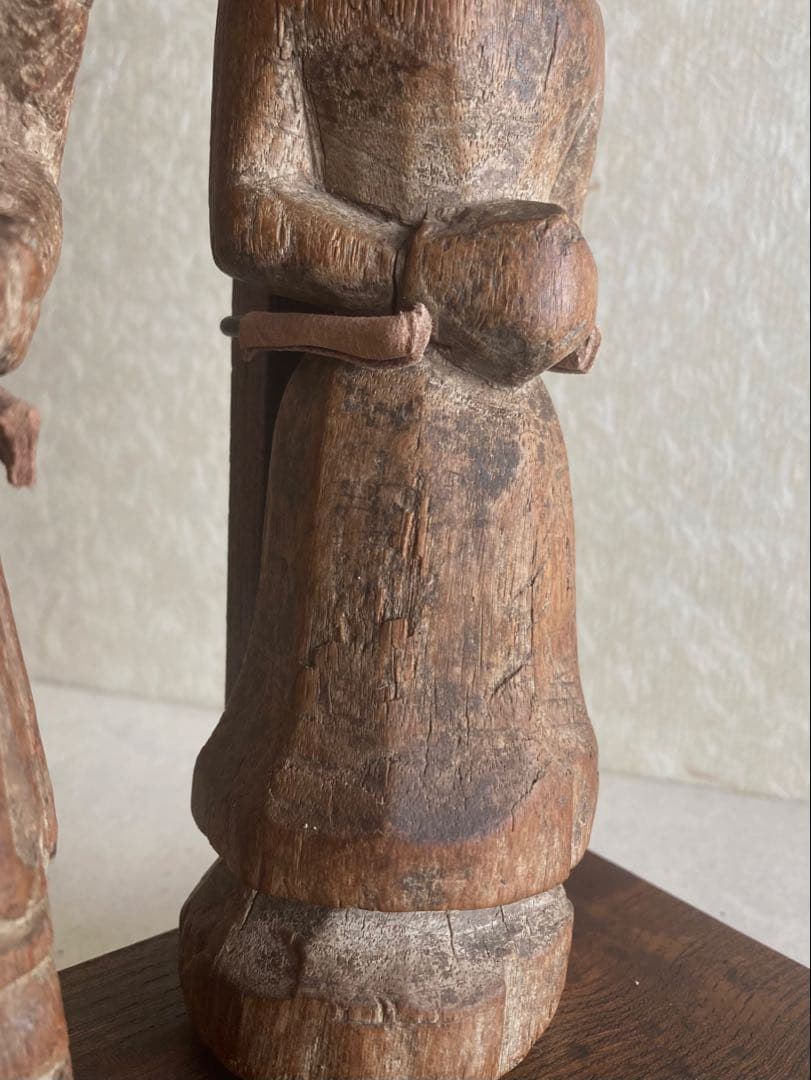 インド〜ネパール民族木彫ペア像｜祖霊守護像|三鷹猫｜トライバルアート｜H27cm