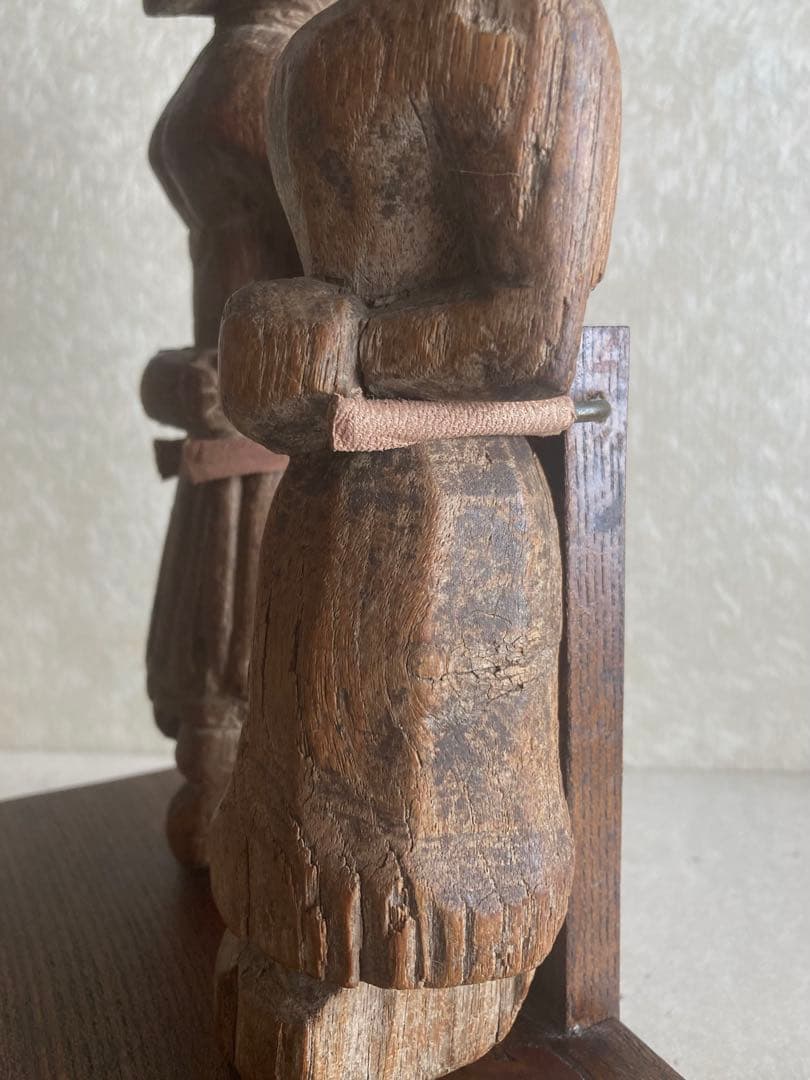 インド〜ネパール民族木彫ペア像｜祖霊守護像|三鷹猫｜トライバルアート｜H27cm