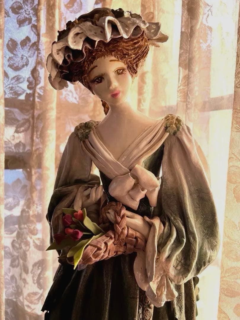 西洋人形 アンティーク風 60cm ハンドメイド 紙粘土 グリーンドレス置物