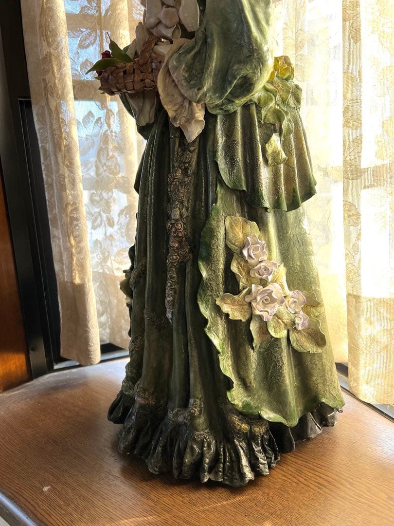 西洋人形 アンティーク風 60cm ハンドメイド 紙粘土 グリーンドレス置物