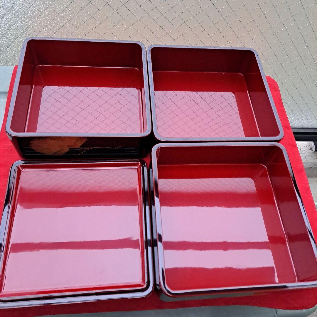 【会津漆器　6.5寸\"3段重箱】天然木製　溜塗　沈金\"松葉　長期保管品