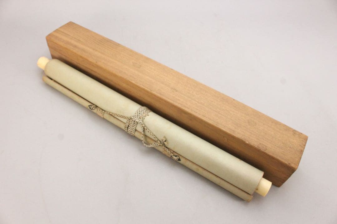 No5240 掛軸　呉竹仙史　安田篤　嵐峡画賛　絹本着色　合箱　日本画　送料無料