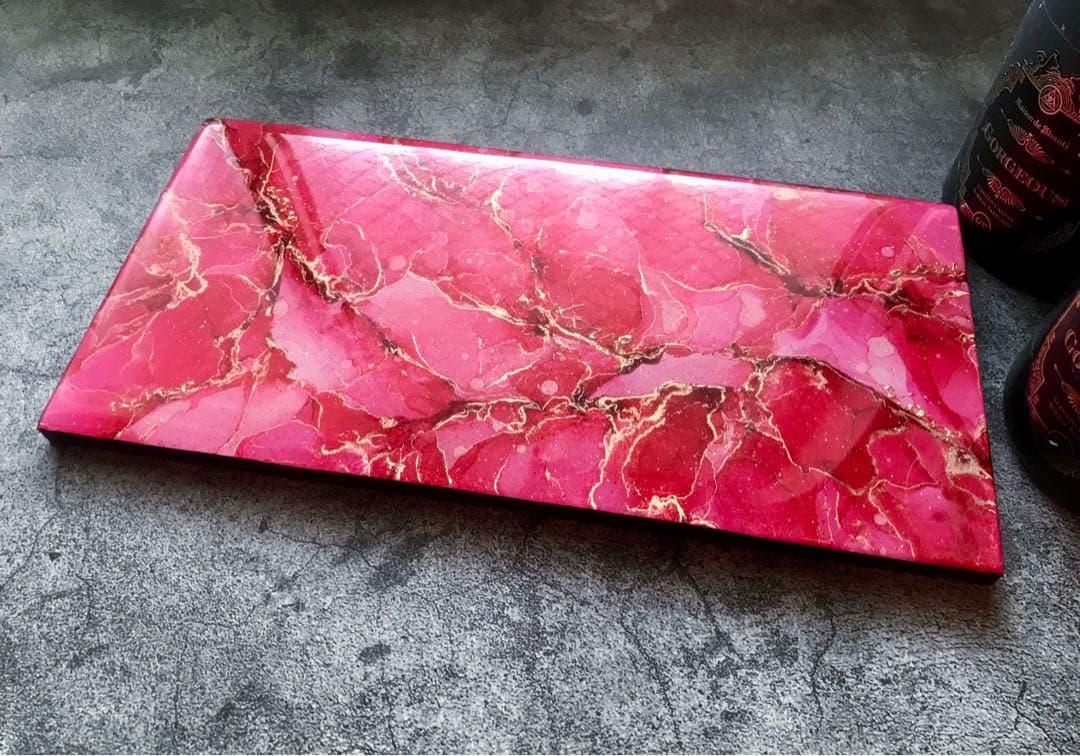 アートパネル　インテリアアート　赤　ゴールド　アルコールインクアート　一点物